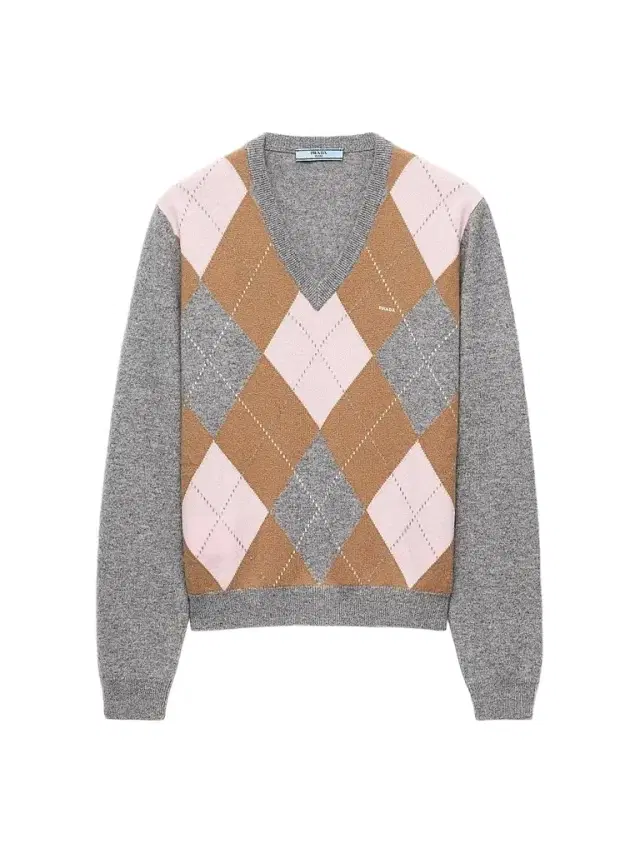Prada Women's Argyle Cashmere V-Neck Sweater - Grey