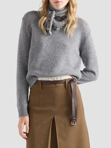 Prada Women's Cashmere Crew-Neck Sweater with Scarf | Thumbnail 3 Prada Women's Cashmere Crew-Neck Sweater with Scarf | Thumbnail 3