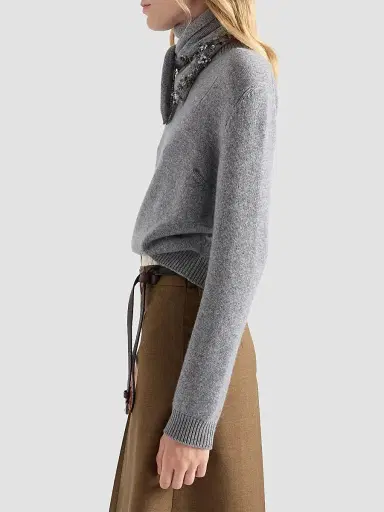 Prada Women's Cashmere Crew-Neck Sweater with Scarf | Thumbnail 7 Prada Women's Cashmere Crew-Neck Sweater with Scarf | Thumbnail 7