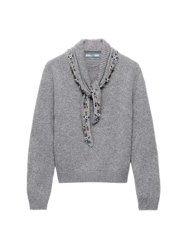 Prada Women's Cashmere Crew-Neck Sweater with Scarf | Thumbnail 1 Prada Women's Cashmere Crew-Neck Sweater with Scarf | Thumbnail 1