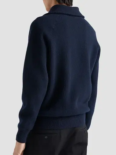 Prada Men's Wool and Cashmere Polo Sweater - Blue | Thumbnail 6