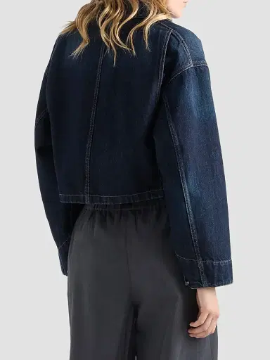 Prada Women's Cropped Denim Blouson Jacket - Blue | Thumbnail 4