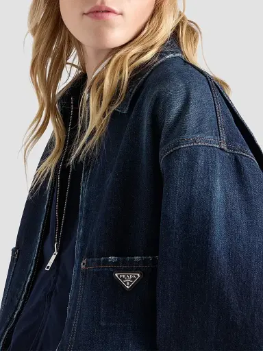 Prada Women's Cropped Denim Blouson Jacket - Blue | Thumbnail 6
