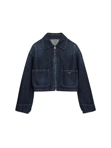 Prada Women's Cropped Denim Blouson Jacket - Blue | Thumbnail 1