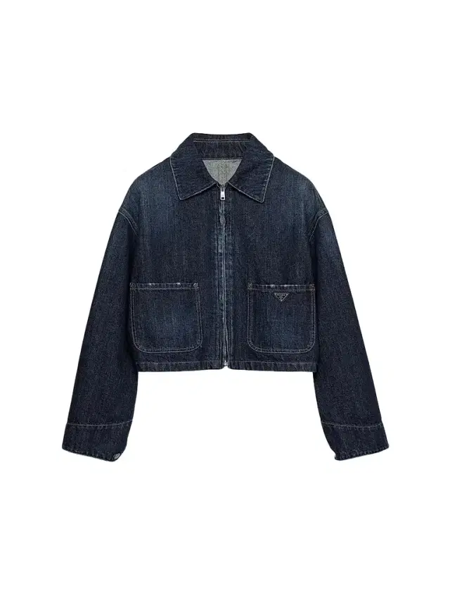 Prada Women's Cropped Denim Blouson Jacket - Blue