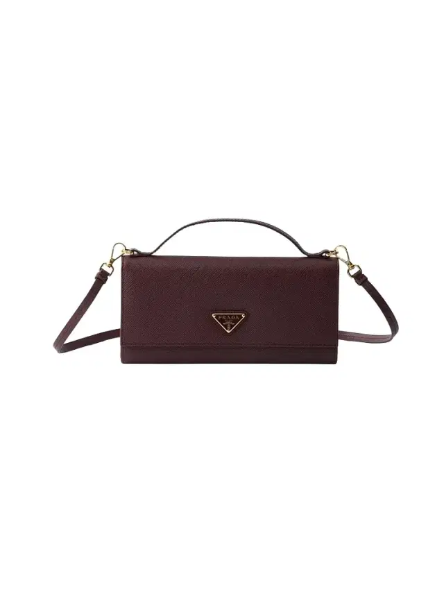 Prada Women's Saffiano Leather Wallet with Shoulder Strap - Dark Red