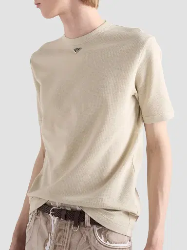 Prada Men's Cotton T-Shirt - Beige Khaki | Thumbnail 4