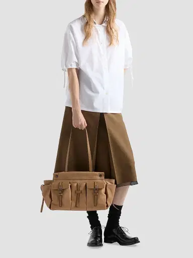 Prada Women's Route Large Leather Tote Bag - Beige Khaki | Thumbnail 2