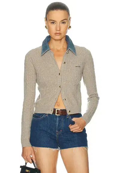 Miu Miu Wool Cashmere Chambray Cardigan