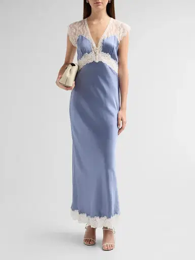 LoveShackFancy Women's Vella Lace-Trim Silk Maxi Dress - Weathered Blue | Thumbnail 2 LoveShackFancy Women's Vella Lace-Trim Silk Maxi Dress - Weathered Blue | Thumbnail 2
