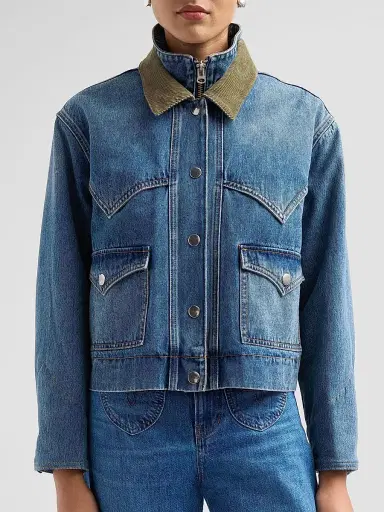 Veronica Beard Women's Wegner Layered Corduroy-Collar Denim Jacket - Memory Lane | Thumbnail 5 Veronica Beard Women's Wegner Layered Corduroy-Collar Denim Jacket - Memory Lane | Thumbnail 5