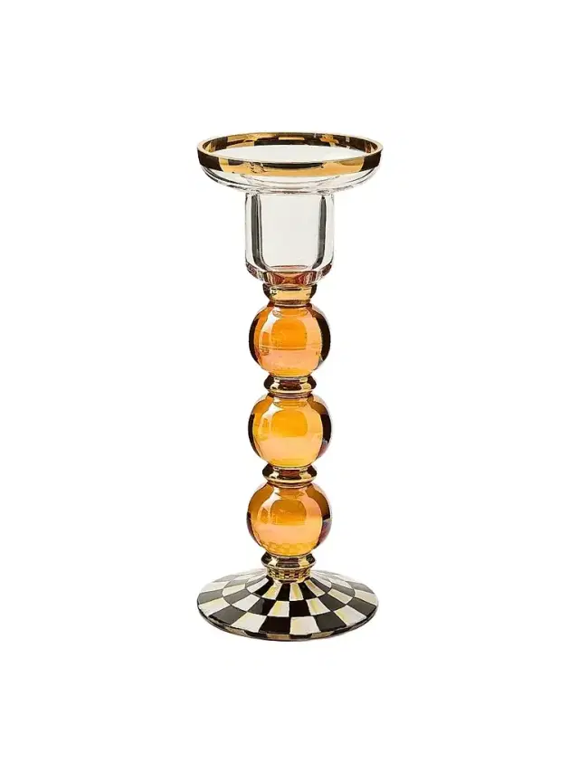 MacKenzie-Childs Courtly Check Large Glass Candlestick Holder