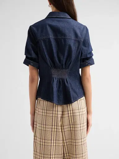 TANYA TAYLOR Women's Winston Denim Top - Midnight Rinse | Thumbnail 3