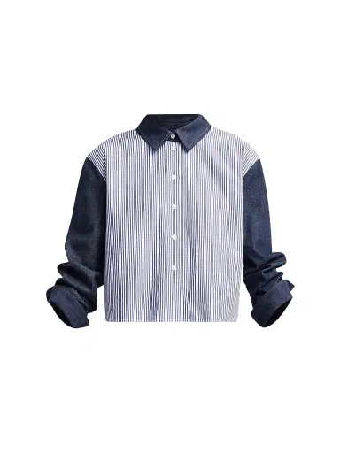 TANYA TAYLOR Women's Largaux Denim & Striped Shirting Top - Blue Optic White | Thumbnail 1