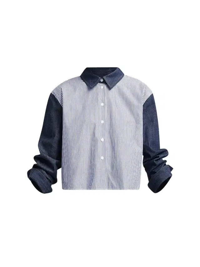 TANYA TAYLOR Women's Largaux Denim & Striped Shirting Top - Blue Optic White