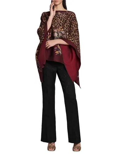 Etro Women's Leopard-Print Wool Poncho - Stampa F Do Bordeaux | Thumbnail 2