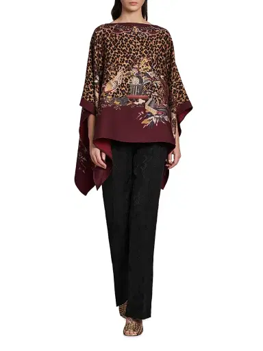 Etro Women's Leopard-Print Wool Poncho - Stampa F Do Bordeaux | Thumbnail 3