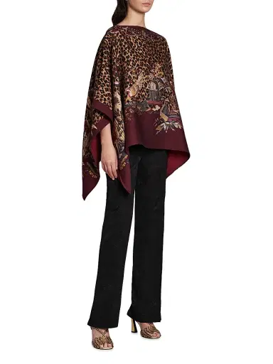 Etro Women's Leopard-Print Wool Poncho - Stampa F Do Bordeaux | Thumbnail 4