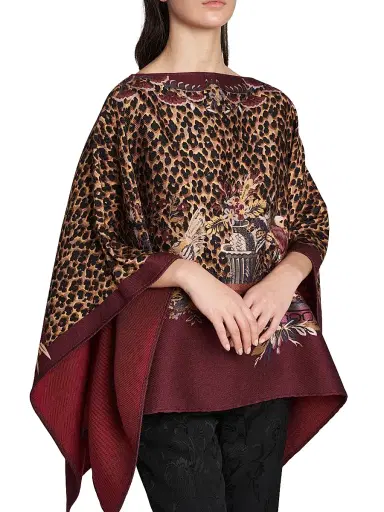 Etro Women's Leopard-Print Wool Poncho - Stampa F Do Bordeaux | Thumbnail 6