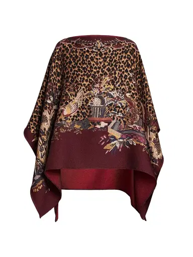 Etro Women's Leopard-Print Wool Poncho - Stampa F Do Bordeaux | Thumbnail 1