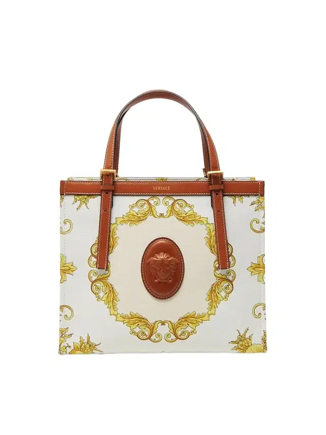 Versace Women's Rivière Printed Cotton Canvas Book Tote Bag - Leather Multicolor Gold