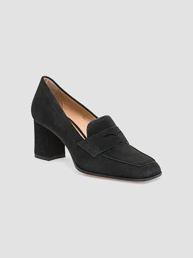 Santoni Women's Carla 65MM Suede Penny Loafer Pumps - Black - Size 12 | Thumbnail 2