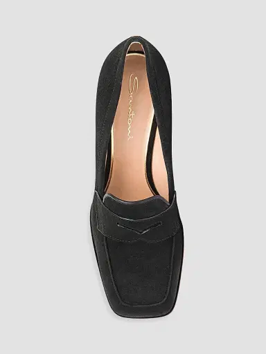Santoni Women's Carla 65MM Suede Penny Loafer Pumps - Black - Size 12 | Thumbnail 4