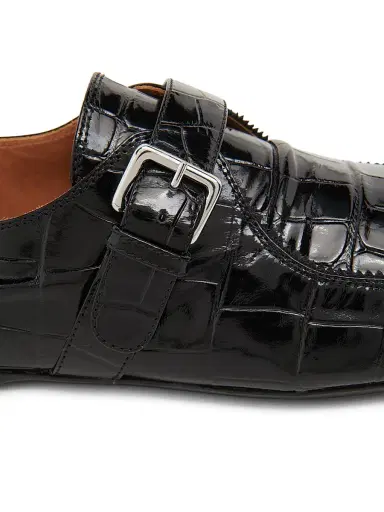 Marni Men's Moc Toe Croc-Embossed Patent Leather Loafers - Black | Thumbnail 5