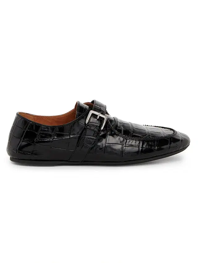 Marni Men's Moc Toe Croc-Embossed Patent Leather Loafers - Black