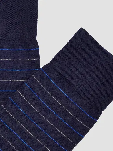 Marcoliani Men's 2-Pack City Stripe Pima Cotton Mid-Calf Socks - Navy Beige | Thumbnail 2