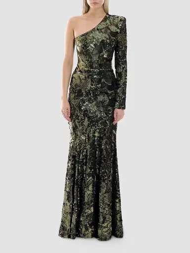 Zhivago Women's This Is Not Her Sequined One-Shoulder Mermaid Gown - Olive - Size 14 | Thumbnail 2