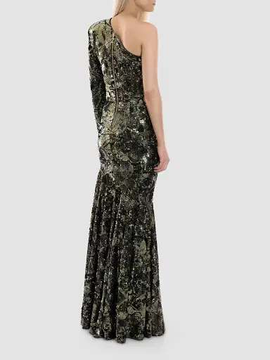 Zhivago Women's This Is Not Her Sequined One-Shoulder Mermaid Gown - Olive - Size 14 | Thumbnail 3
