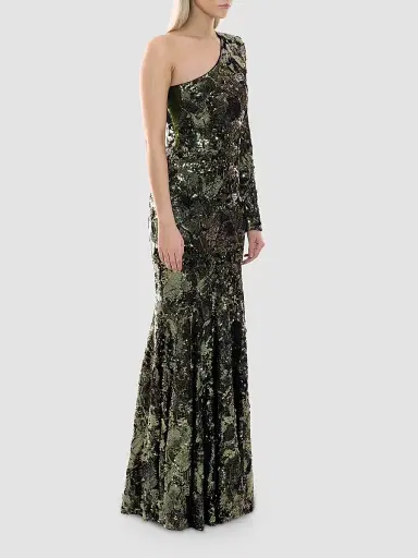 Zhivago Women's This Is Not Her Sequined One-Shoulder Mermaid Gown - Olive - Size 14 | Thumbnail 4