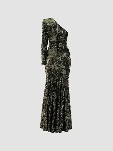 Zhivago Women's This Is Not Her Sequined One-Shoulder Mermaid Gown - Olive - Size 14 | Thumbnail 5