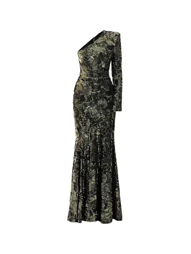 Zhivago Women's This Is Not Her Sequined One-Shoulder Mermaid Gown - Olive - Size 14 | Thumbnail 1