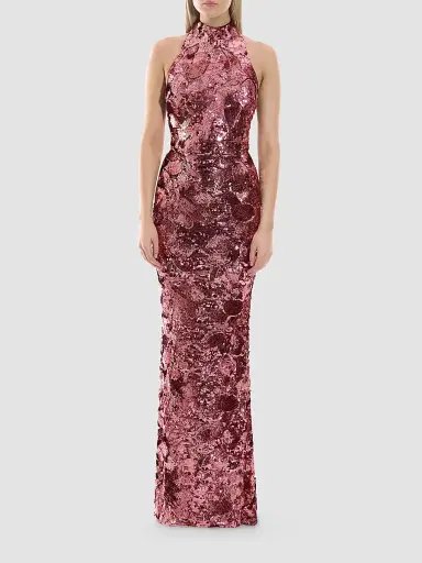 Zhivago Women's No More Songs Sequined Halter Column Gown - Mauve - Size 14 | Thumbnail 2
