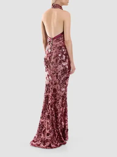 Zhivago Women's No More Songs Sequined Halter Column Gown - Mauve - Size 14 | Thumbnail 3