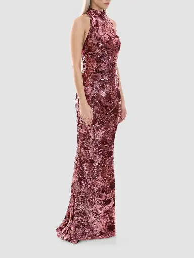 Zhivago Women's No More Songs Sequined Halter Column Gown - Mauve - Size 14 | Thumbnail 4