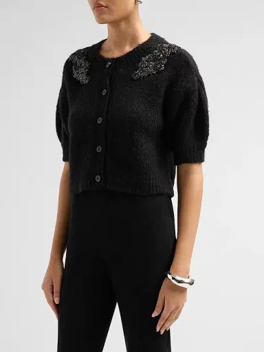 Cinq à Sept Women's Millicent Rib-Knit Cardigan - Black | Thumbnail 4