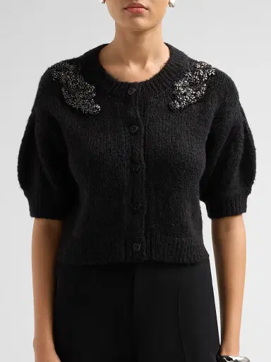 Cinq à Sept Women's Millicent Rib-Knit Cardigan - Black | Thumbnail 5