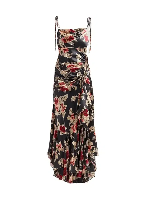 Cinq à Sept Women's Ambroisine Wilted Poppy Silk Handkerchief Maxi Dress - Obsidian Multi