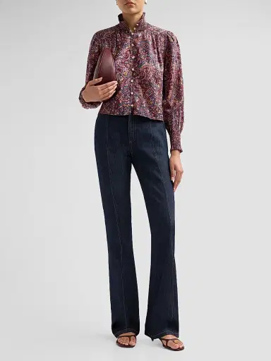 Cinq à Sept Women's Pia Paisley Cotton-Blend Long-Sleeve Top - Black Multi | Thumbnail 2
