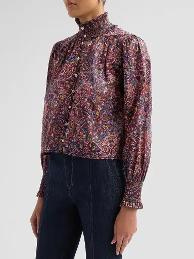Cinq à Sept Women's Pia Paisley Cotton-Blend Long-Sleeve Top - Black Multi | Thumbnail 4