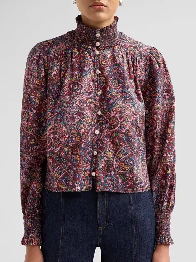Cinq à Sept Women's Pia Paisley Cotton-Blend Long-Sleeve Top - Black Multi | Thumbnail 5