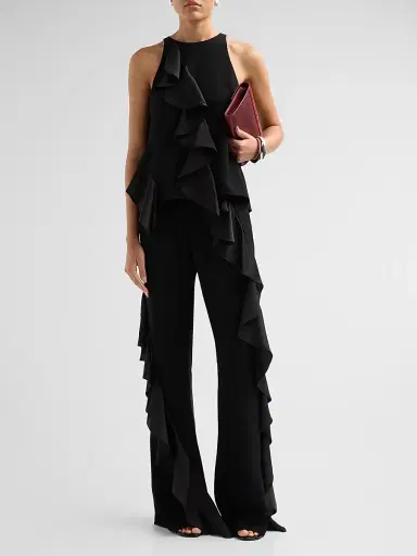 Cinq à Sept Women's Selah Ruffle Satin Pants - Black | Thumbnail 2