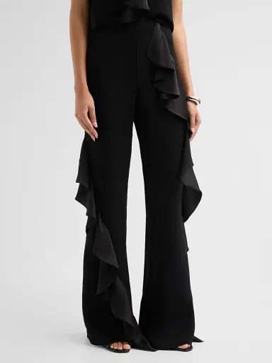 Cinq à Sept Women's Selah Ruffle Satin Pants - Black | Thumbnail 4