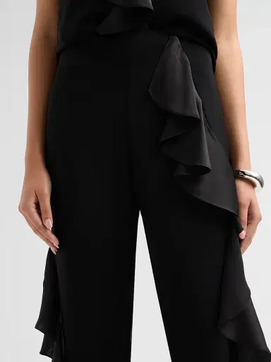Cinq à Sept Women's Selah Ruffle Satin Pants - Black | Thumbnail 5