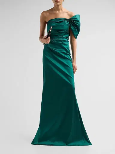 Teri Jon by Rickie Freeman Women's One Shoulder Ruched Taffeta Gown | Thumbnail 2