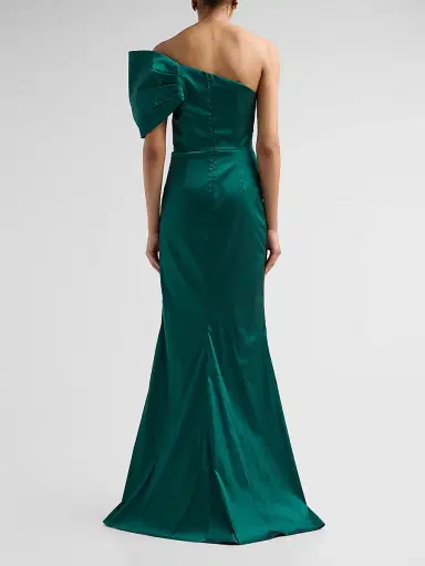 Teri Jon by Rickie Freeman Women's One Shoulder Ruched Taffeta Gown | Thumbnail 3