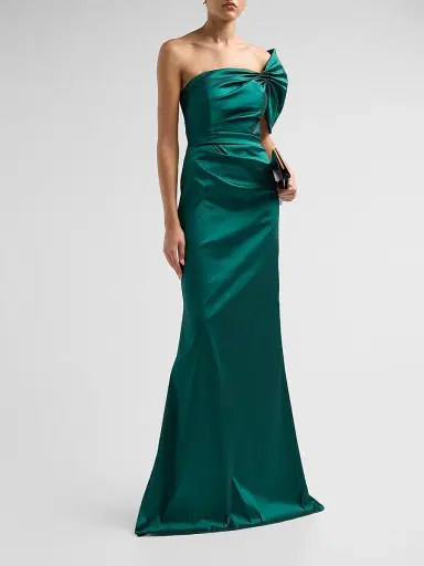 Teri Jon by Rickie Freeman Women's One Shoulder Ruched Taffeta Gown | Thumbnail 4